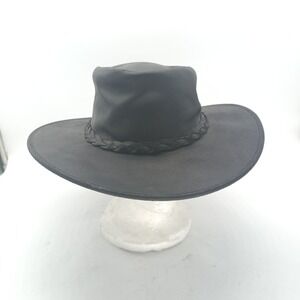 Minnetonka Black Braided Leather  Hat S Small Fold Up